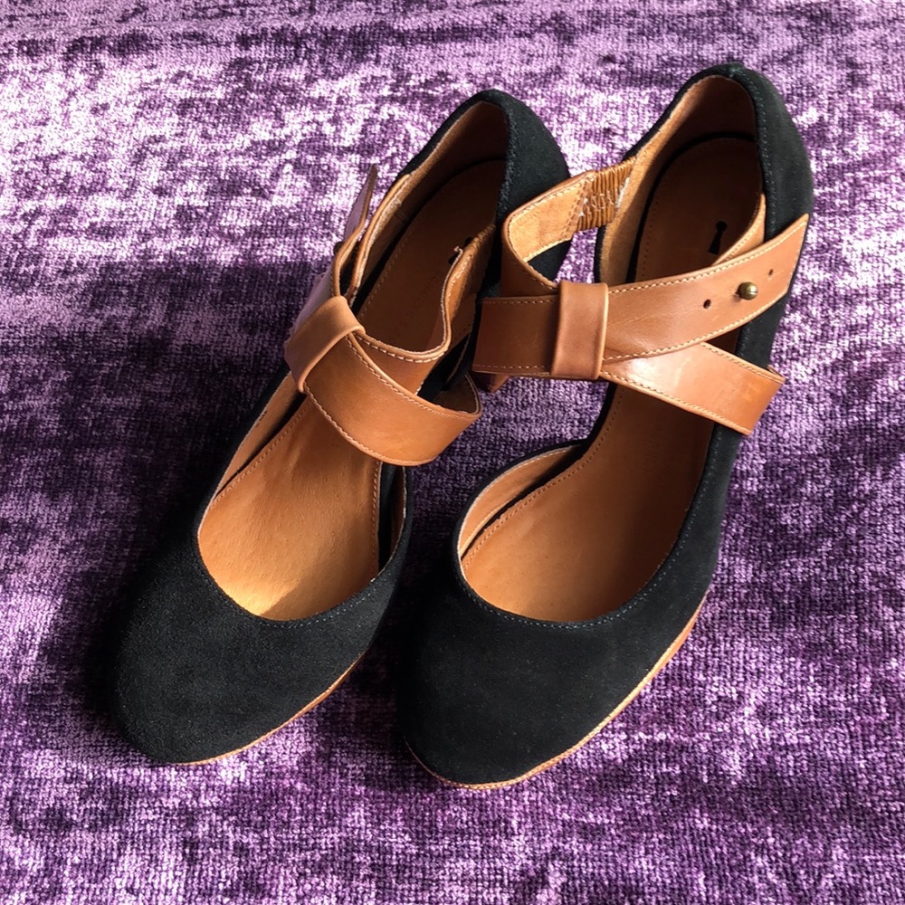 Black and brown high heels.